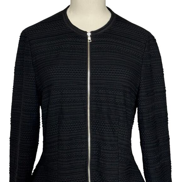 Rebecca Taylor Textured Knit Zipper Front Peplum Hem Womens Jacket 6 Black - Picture 8 of 12